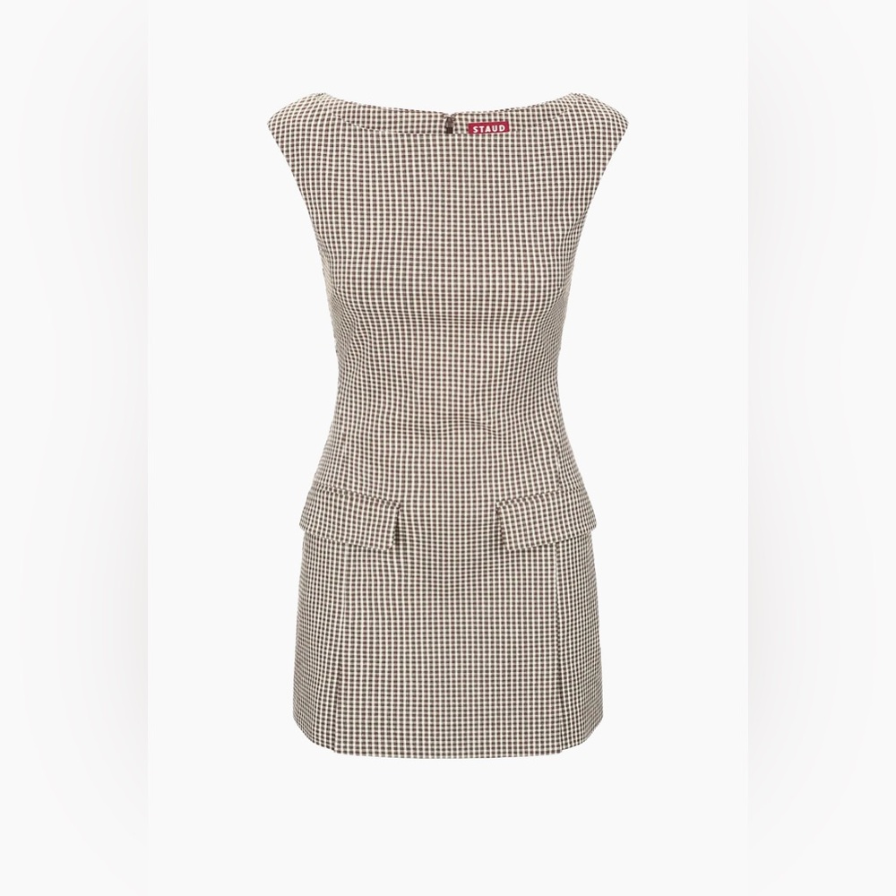 STAUD WALKER DRESS | DARK CHOCOLATE MICRO CHECK